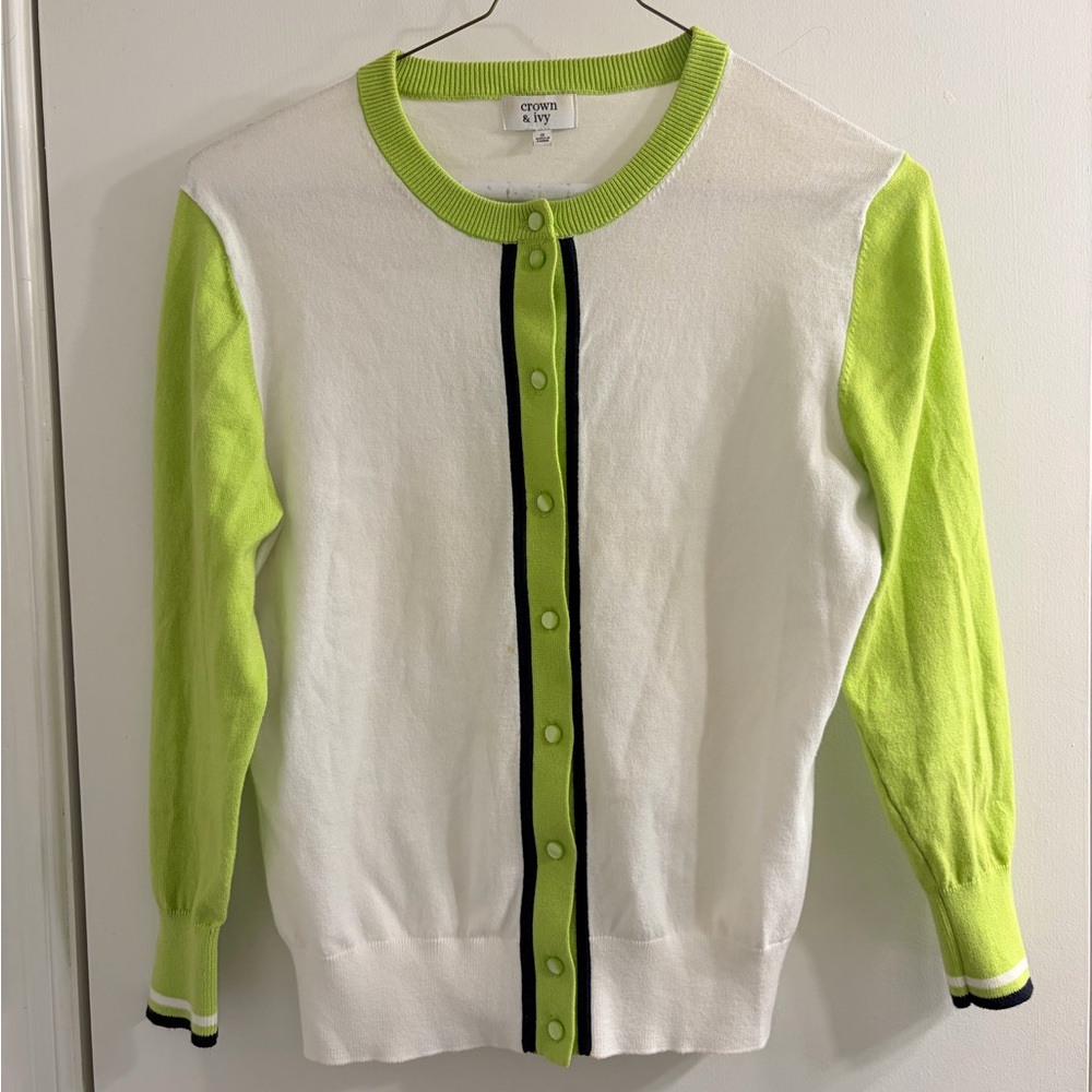 Crown & Ivy White and Green Men's Cardigan